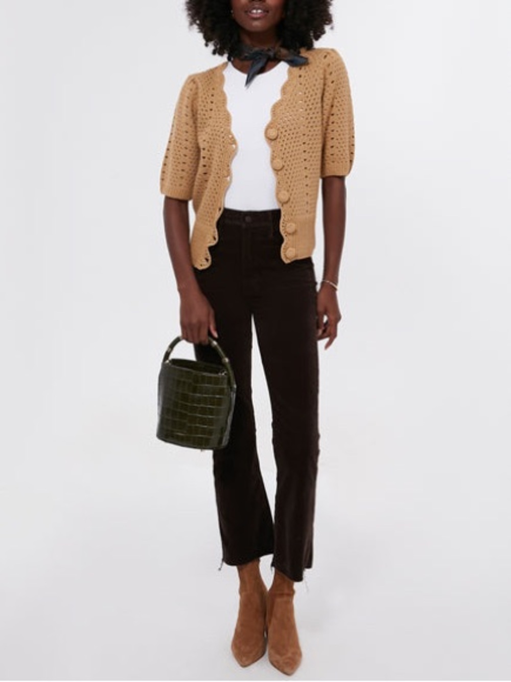 Tuckernuck Hyacinth House Short Sleeve Alice Sweater Cardigan Tan XS Cottagecore - Picture 2 of 11